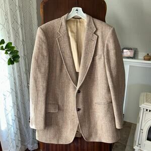 Harris Tweed Mens Grey Herringbone Wool Blazer Sport Coat Handwoven Scotland 44R